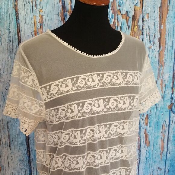 𝅺forever 21 Crochet Lace Blouse sz large - Picture 3 of 10